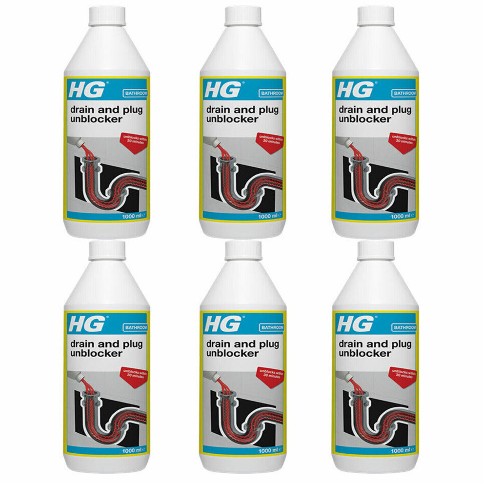 6 x HG Drain And Plug Unblocker Blockages Effectively Liquid Cleaner - 1Litres