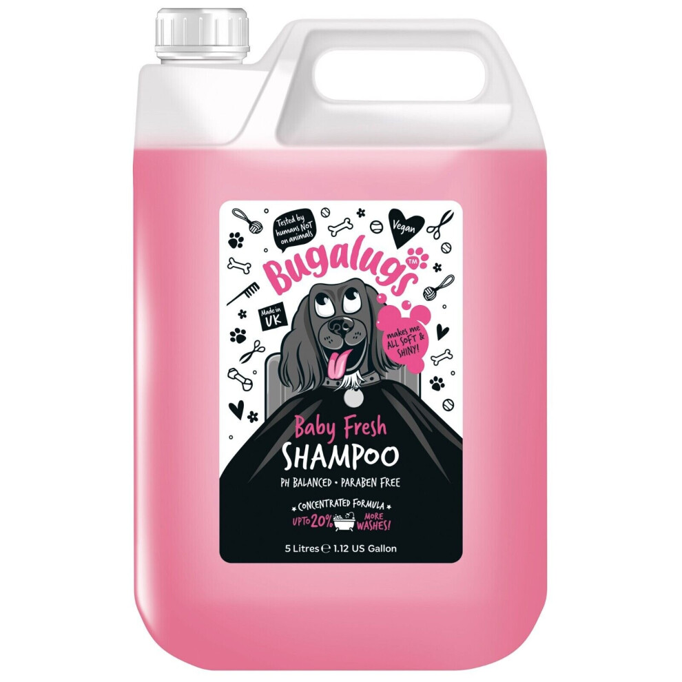 BUGALUGS Baby Fresh Dog Shampoo 5 Litre, 5L dog grooming shampoo products for smelly dogs with baby powder scent, best puppy shampoo(5 Litre)