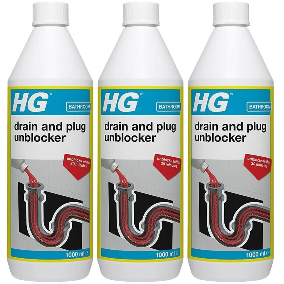 3 x HG Drain And Plug Unblocker Blockages Effectively Liquid Cleaner - 1Litres