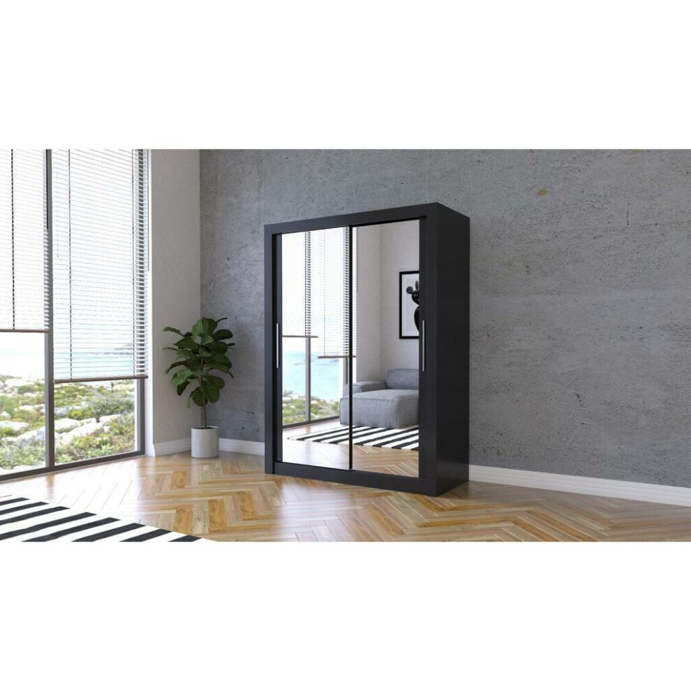 (120cm , Black ) Full Mirror Sliding Door Wardrobe in 6 Sizes&4 Colors