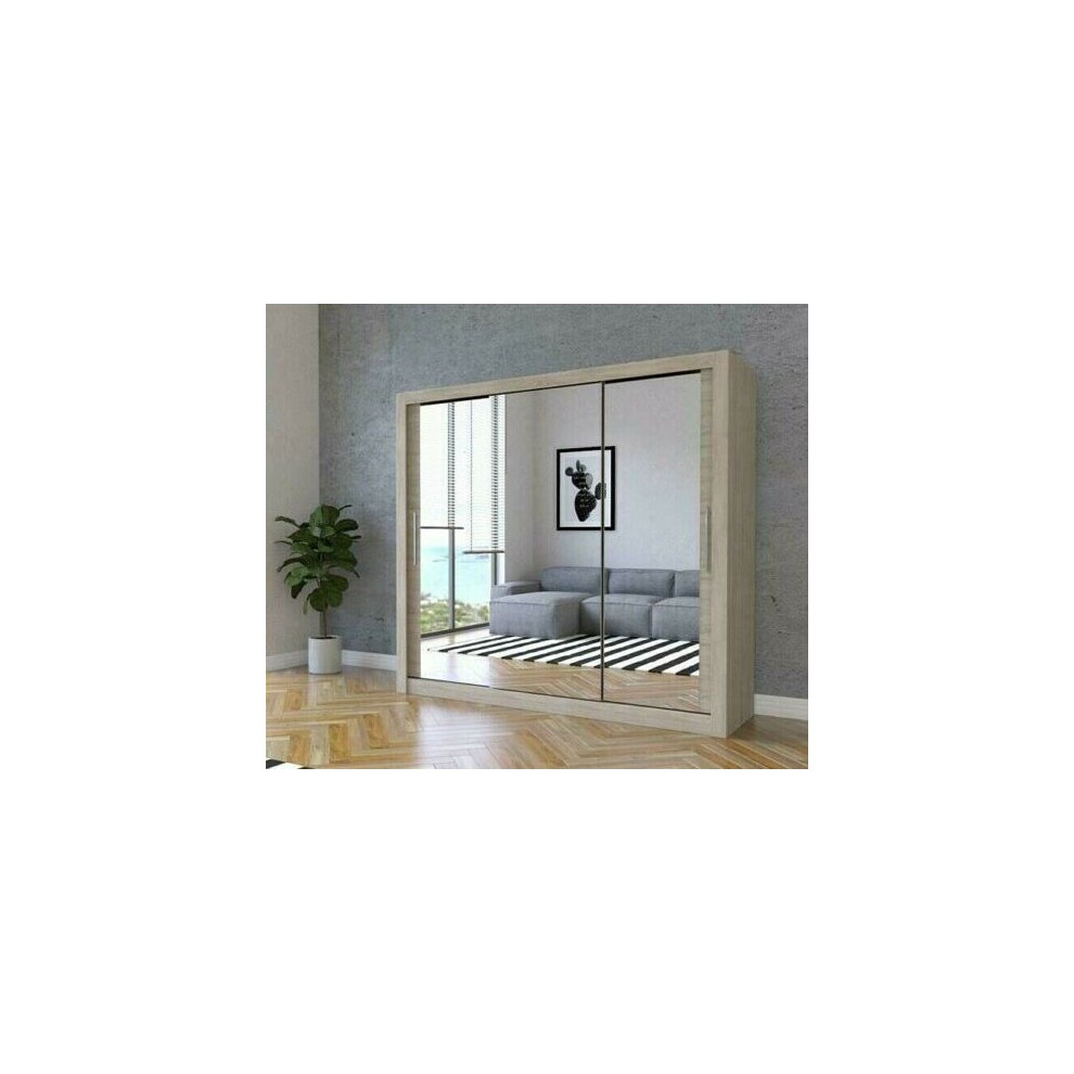 (250cm, Oak/Sonoma) Full Mirror Sliding Door Wardrobe in 6 Sizes&4 Colors