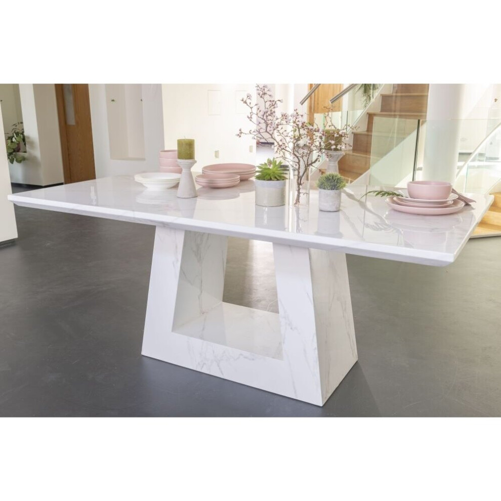 Marble Dining Table, White Rectangular Top with Triangular Pedestal Base - 160cm