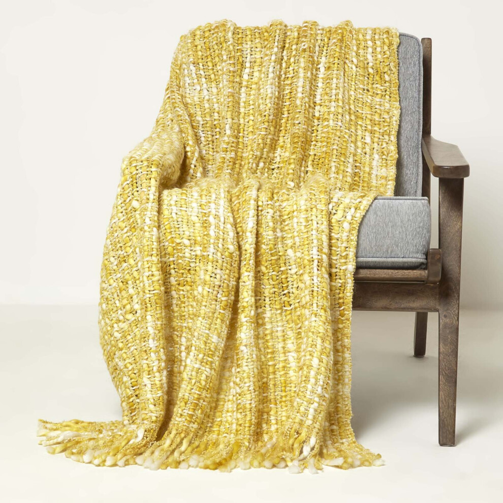 (Yellow) Ophelia Soft Throw with Tassels 125 x 150 cm