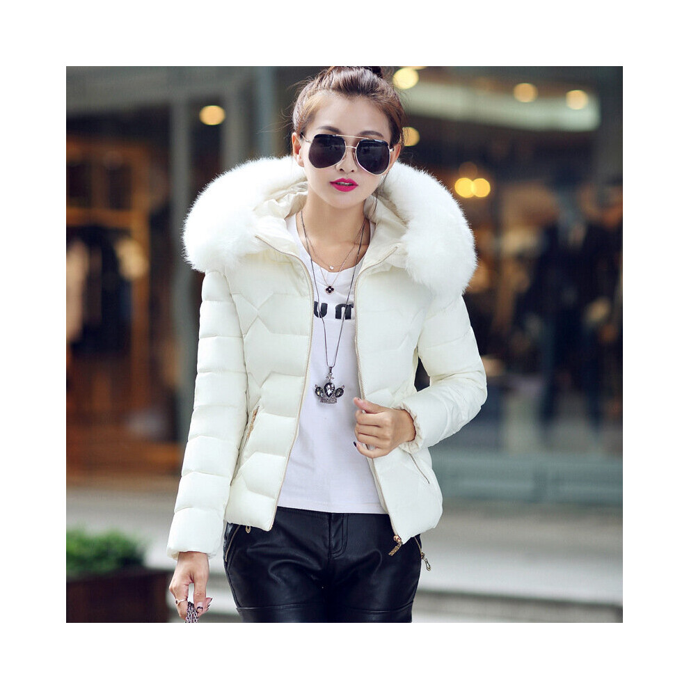 (White, UK 12) Women ladies Winter Hooded Parka Jackets Coats UK