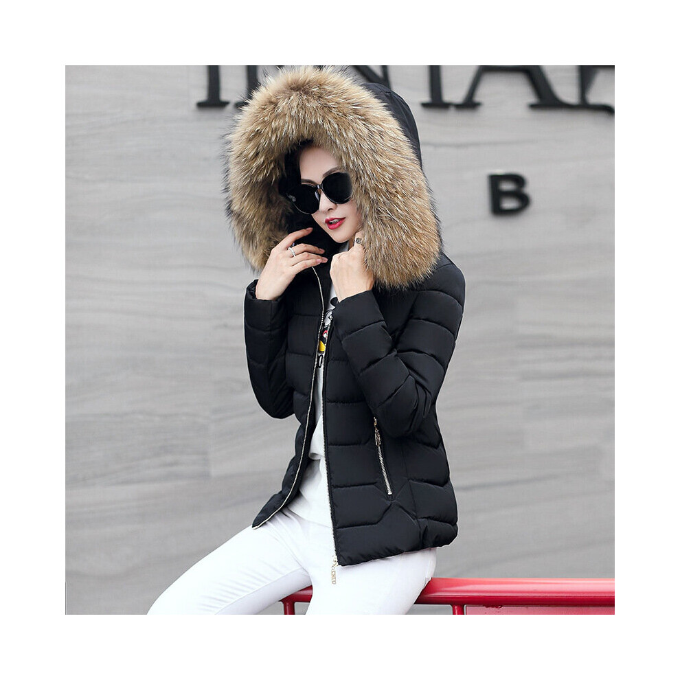 (Black 02, UK 12) Women ladies Winter Hooded Parka Jackets Coats UK