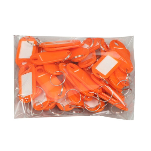 (Orange) 50 Pcs Keys Tags Practical Keys Labels with Split Ring and Label Window Keys Identifiers Luggage Tags Keychain Label Tag