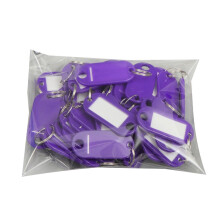 (Purple) 50 Pcs Keys Tags Practical Keys Labels with Split Ring and Label Window Keys Identifiers Luggage Tags Keychain Label Tag