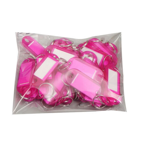 (Rose Red) 50 Pcs Keys Tags Practical Keys Labels with Split Ring and Label Window Keys Identifiers Luggage Tags Keychain Label Tag