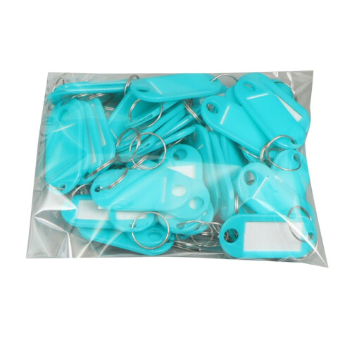 (Sky Blue) 50 Pcs Keys Tags Practical Keys Labels with Split Ring and Label Window Keys Identifiers Luggage Tags Keychain Label Tag