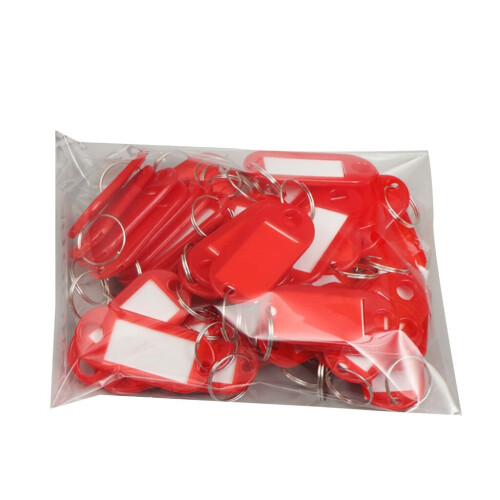 (Red) 50 Pcs Keys Tags Practical Keys Labels with Split Ring and Label Window Keys Identifiers Luggage Tags Keychain Label Tag