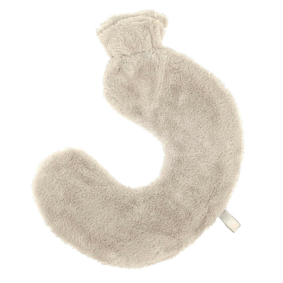 (Cream) 2L Faux Fur Curved Neck Shoulder Hot Water Bottle Soft Cosy Fleece Pain Reliever