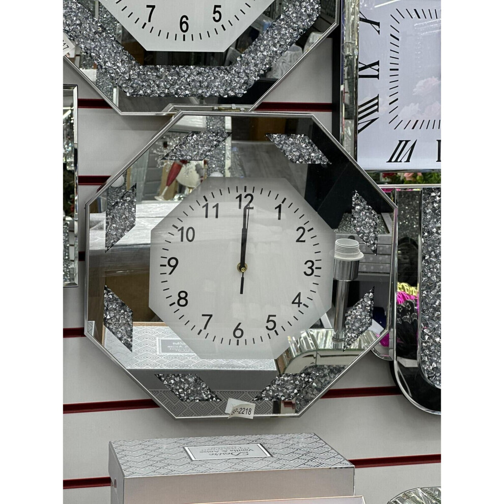 Stylish Modern Crushed Diamond Octagon Mirror Glass Clock