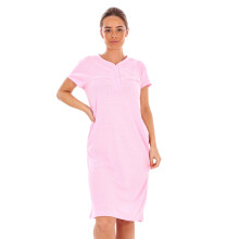 (Pink, XXL) Ladies Polka Dot Nightdress Cotton Short Sleeve Buttons V-Neck Soft Loungewear