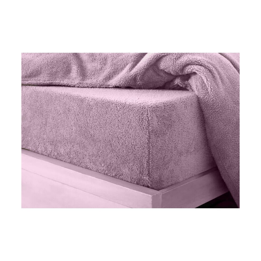 (Lilac, King) Teddy Extra deep Fleece Fur Fitted Bed Sheet