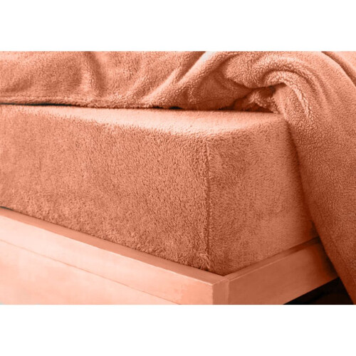 (Tangerine , Double) Teddy Extra deep Fleece Fur Fitted Bed Sheet