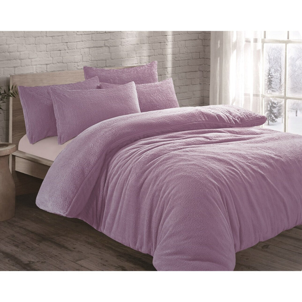 (Lilac, Single) Teddy Fleece Soft Duvet Cover with Pillow Case