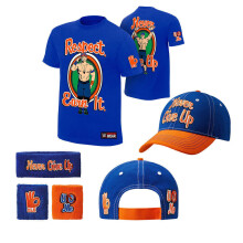 ( Blue, S (Fit 150-160cm tall)) T shirt Hat cap Wristbands Sweatband boys mens for John Cena children 5pcs
