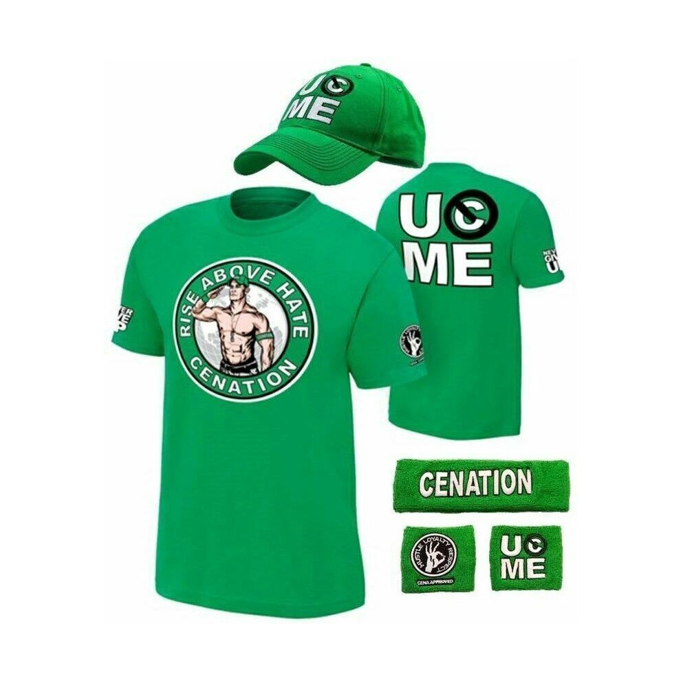 (  Green 2,   M (Fit 160-165cm tall)) T shirt Hat cap Wristbands Sweatband boys mens for John Cena children 5pcs