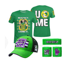 ( Green 3, XS (Fit 140-150cm tall)) T shirt Hat cap Wristbands Sweatband boys mens for John Cena children 5pcs