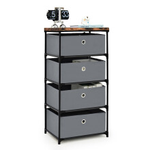 4 Drawer Fabric Dresser Large Capacity Night Stand Bedroom Metal Frame
