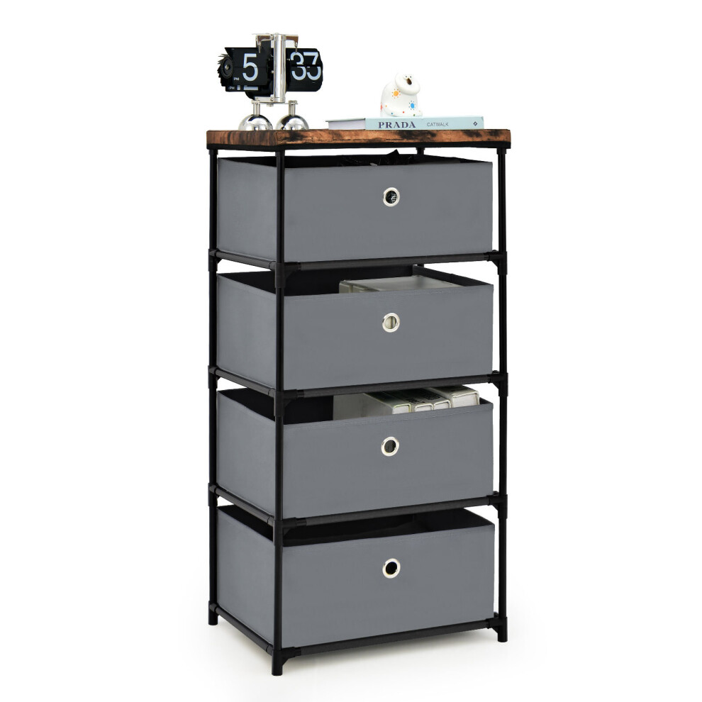 4 Drawer Fabric Dresser Large Capacity Night Stand Bedroom Metal Frame