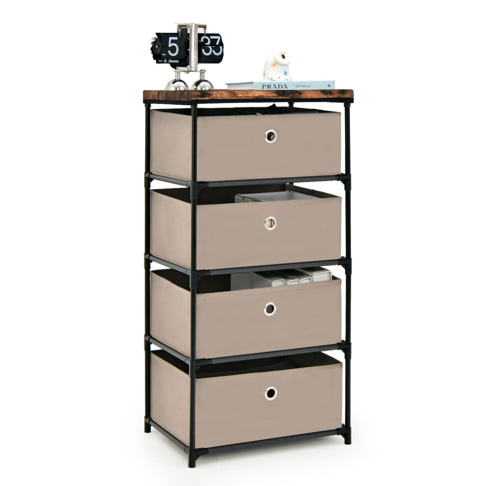 4 Drawer Fabric Dresser Large Capacity Night Stand Bedroom Metal Frame