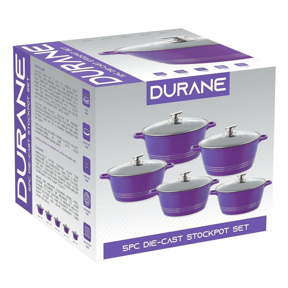 Durane Die-Cast Stockpot 3 Layer Non-Stick Coated Casserole set with Lids 5 pcs