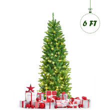 6 FT Pre-lit Christmas Pencil Tree Xmas with Metal Stand Easy Assembly