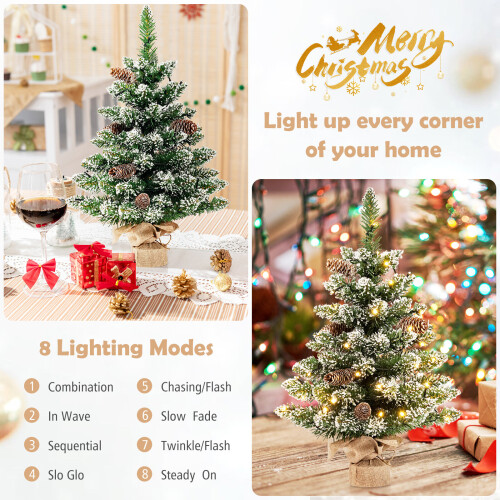 Costway 2FT Tabletop Christmas Tree Pre-lit Mini Xmas Tree w/ 8 Lighting Mode 2