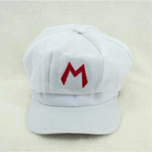 (White Mario) Super Mario Bros Hat Mario Luigi Wario Waluigi Cap Costume Cosplay Outfit