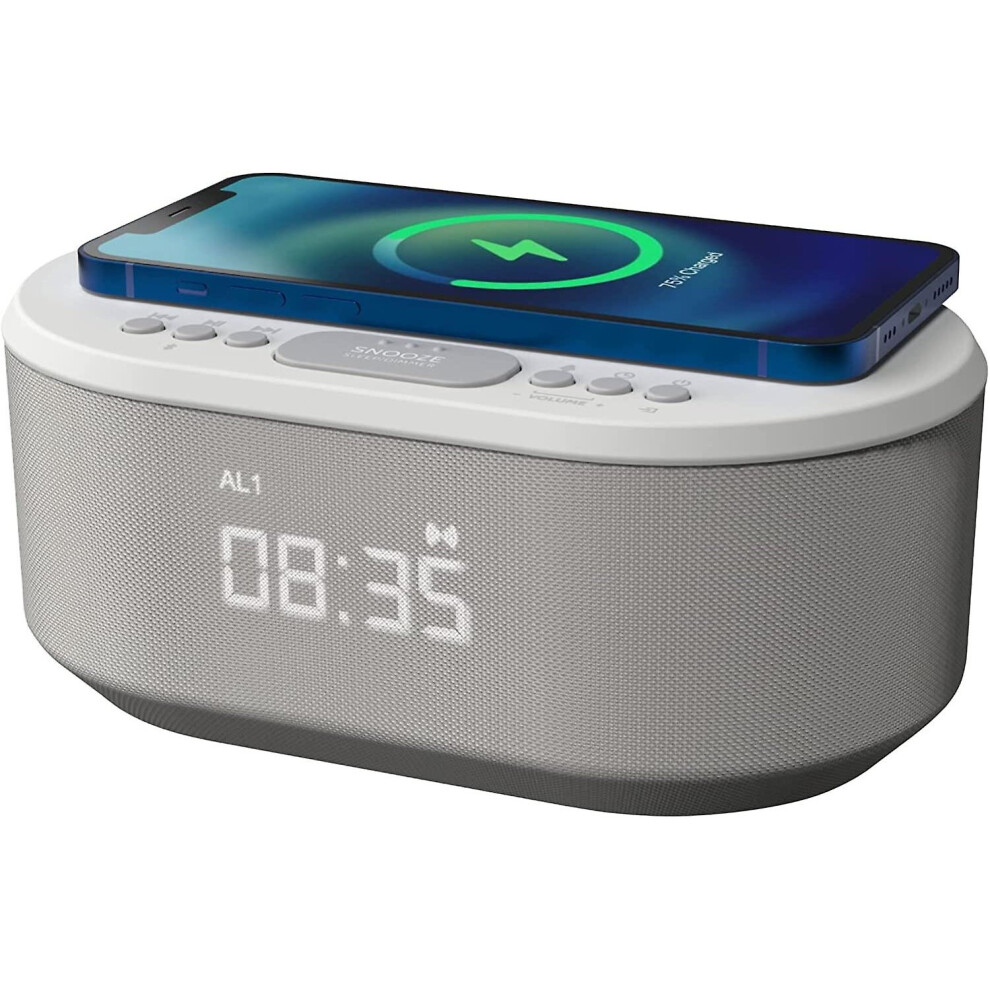 Bedside Wireless Charging Radio Alarm Clock With Dimmable Led Display - Non Ticking Mains Powered Dual Alarm Clock With Usb Charger And Bluetooth Spea