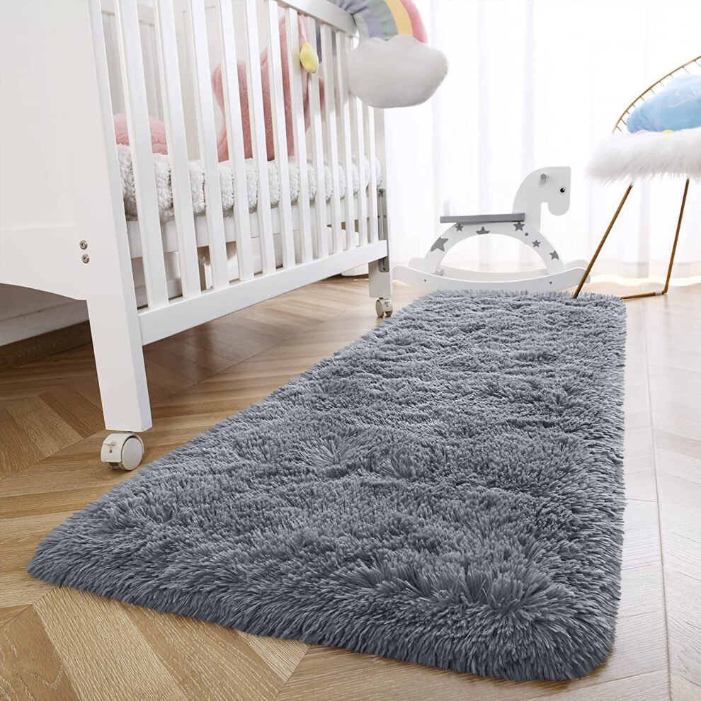 Grey Runner Rug Kitchen Living Room Carpet Mat Soft Pile Shaggy Rug UK