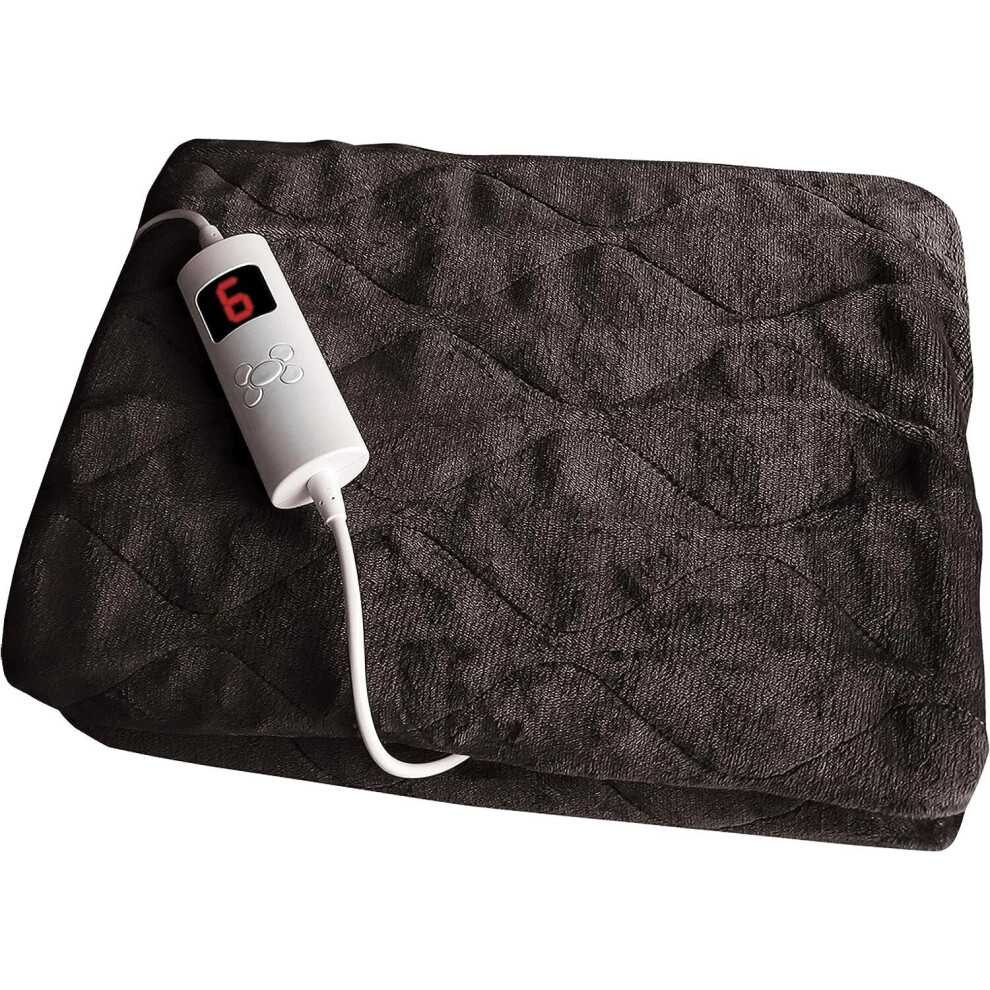 Summerlee Heated Electric Over Blanket Ultra Soft Micro Fleece Throw with 6 Heat Settings and Timer Function with Overheat Protection (Black)