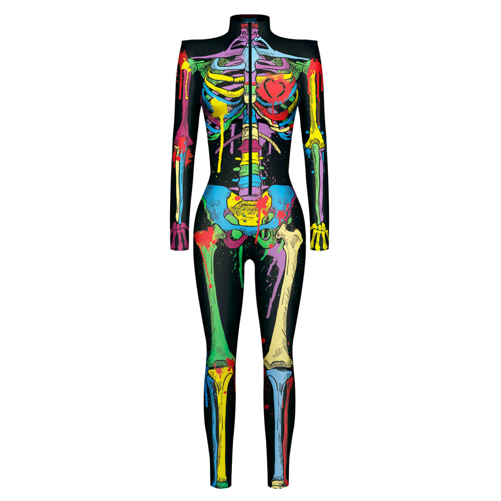 Photos - Fancy Dress Halloween Jumpsuit Skeleton Digital Print Role Play Costume Green(1, S)