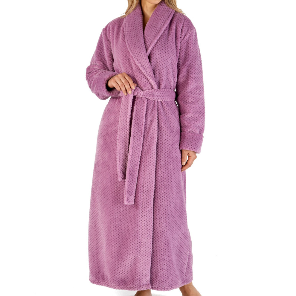 (Heather, Small - UK 10/12) Slenderella Ladies Waffle Fleece Shawl Collar Long Dressing Gown