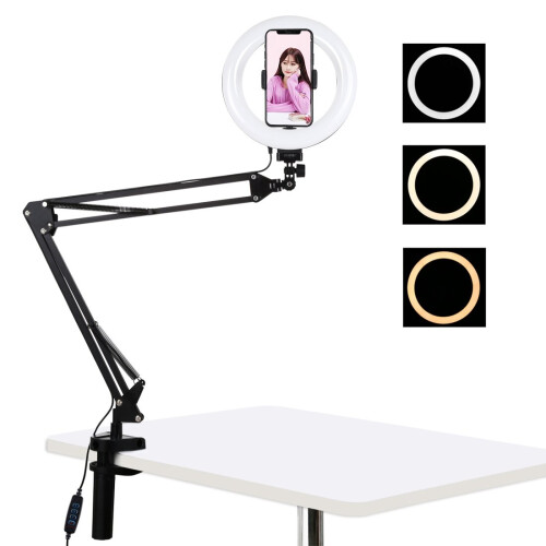 PULUZ 7.9 inch 20cm Ring Curved Light + Desktop Arm Stand
