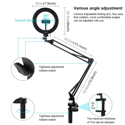 PULUZ 7.9 inch 20cm Ring Curved Light + Desktop Arm Stand 2