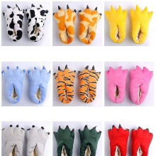 (Dark Green, EU 31 38) Winter Warm Soft Indoor Floor Slippers Creative Animal Children Women Men Shoes Paw Funny Cartoon Dinosaur Claw Plush Home