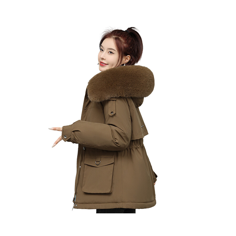 (Coffee, UK 14) Women ladies Winter Fur Hooded Parka Jacket Coats