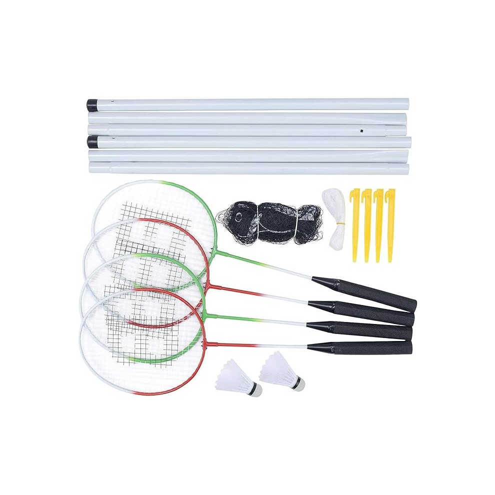 Summerlee Badminton Set Complete 4 Player Garden Game with 4 Premium Rackets 3 Shuttlecocks 2 Poles Heavy Duty Game Net and Handy  Zip Up Travel Bag