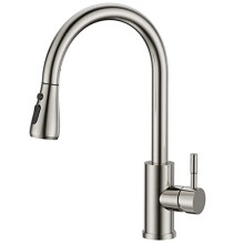 FORIOUS Kitchen Sink Taps Mixer with Pull Out Spray, Swivel Single Handle High Arc Pull Down Stainless Steel Faucet for UK Standard Fittings