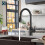 FORIOUS Kitchen Sink Taps Mixer with Pull Out Spray, Swivel Single Handle High Arc Pull Down Stainless Steel Kitchen Faucet, Matte Black 5