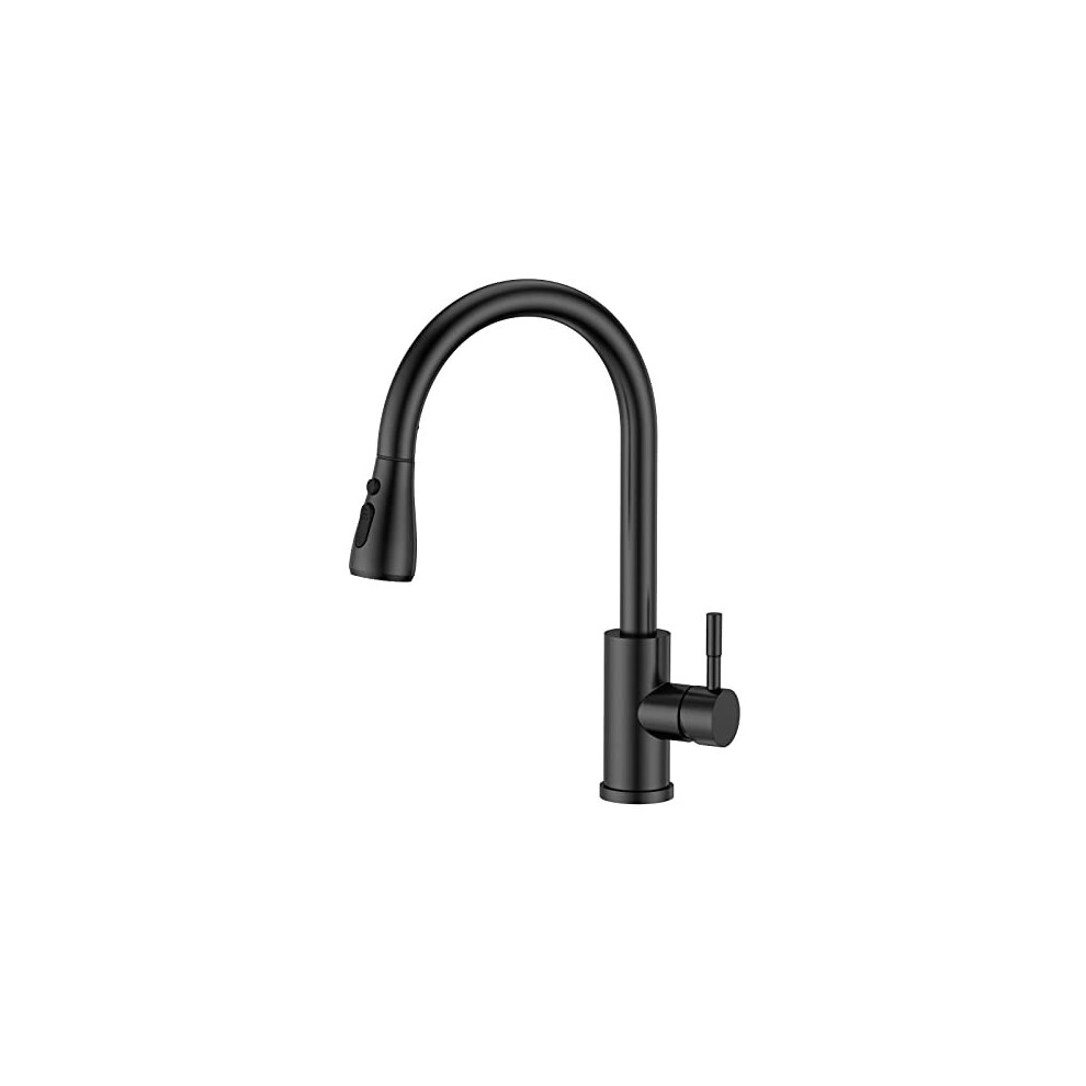 FORIOUS Kitchen Sink Taps Mixer with Pull Out Spray, Swivel Single Handle High Arc Pull Down Stainless Steel Kitchen Faucet, Matte Black