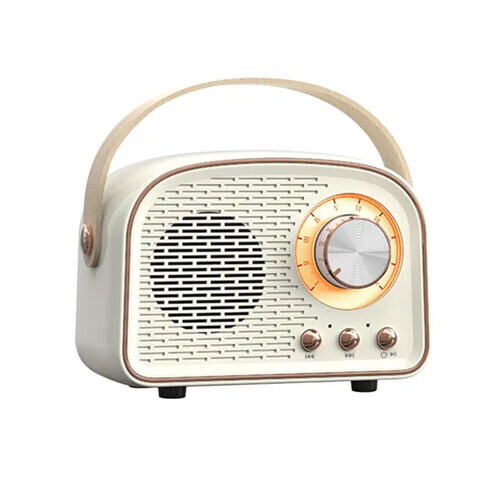 (White) Retro Bluetooth Portable Speaker With FM Radio