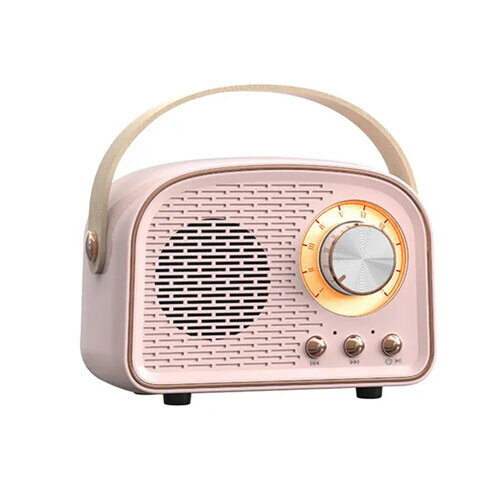 (Pink) Retro Bluetooth Portable Speaker With FM Radio