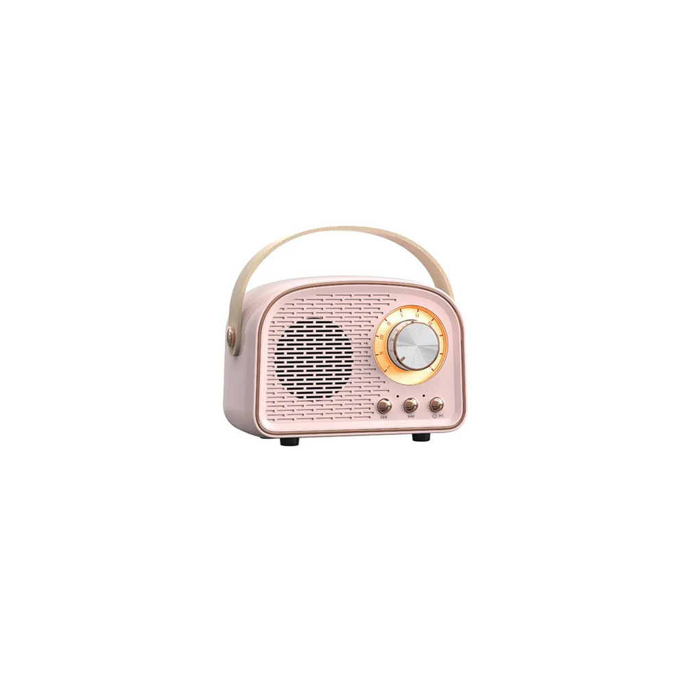 (Pink) Retro Bluetooth Portable Speaker With FM Radio