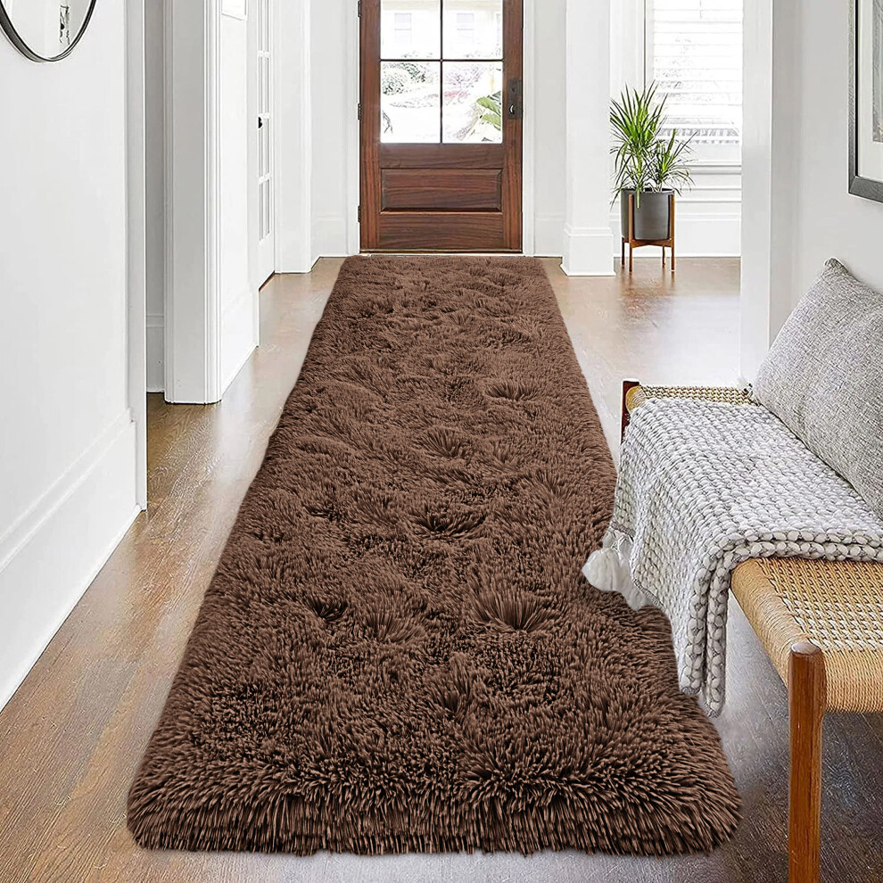 (Brown, 80 x 300 cm) Shaggy Rugs Non-Slip Living Room Runner Carpet Mat