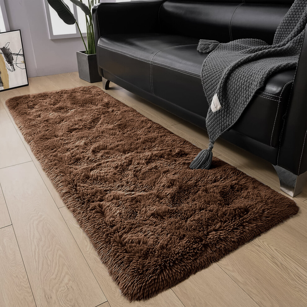 (Brown, 60 x 220 cm) Fluffy Shaggy Rugs Living Room Runner Carpet Mat