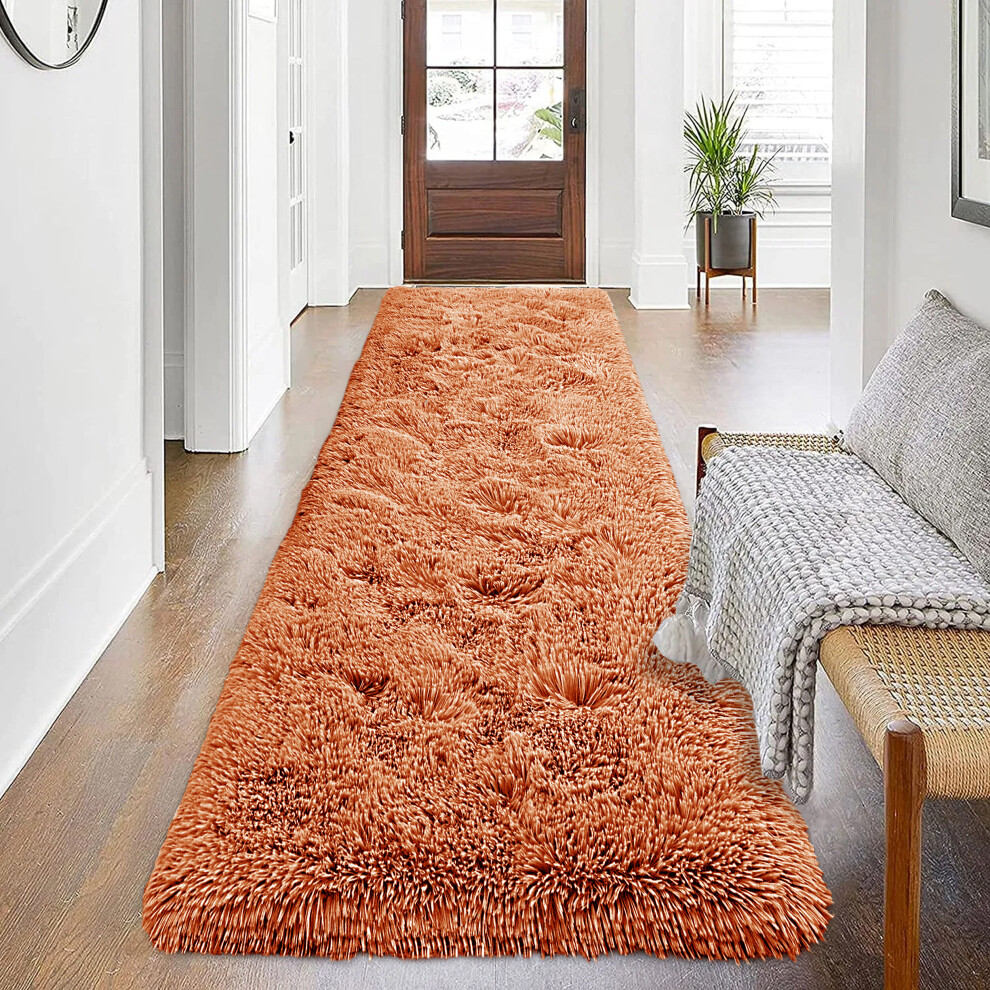 (Rust, 80 x 150 cm) Fluffy Shaggy Rugs Living Room Runner Carpet Mat