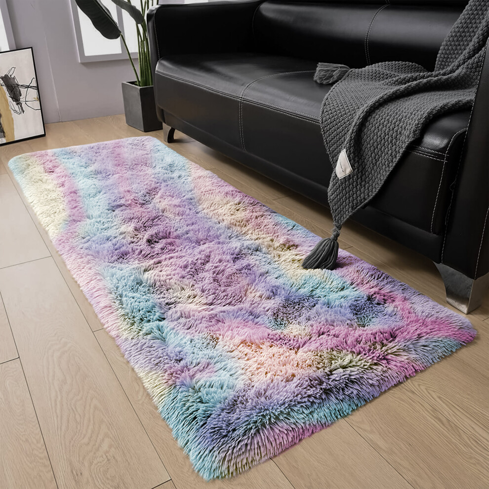 (Rainbow, 60 x 220 cm) Fluffy Shaggy Rugs Living Room Runner Carpet Mat